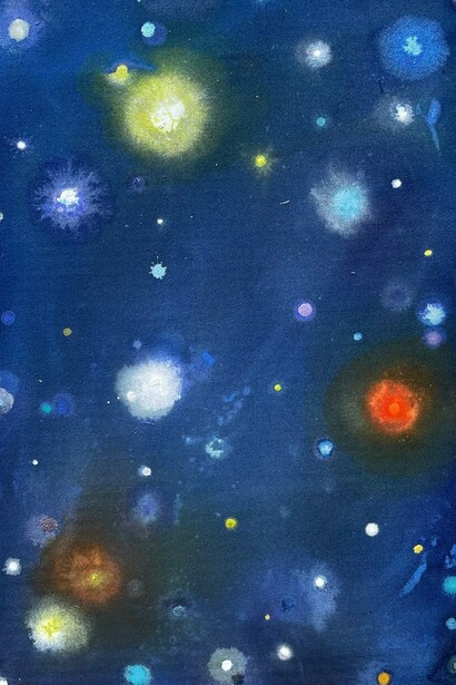 Gregg Louis, “Another World,” (detail) 2024, ink and acrylic paint on canvas, 25 1/8” x 19 1/8” 
. Courtesy of the artist and Atrium Gallery
