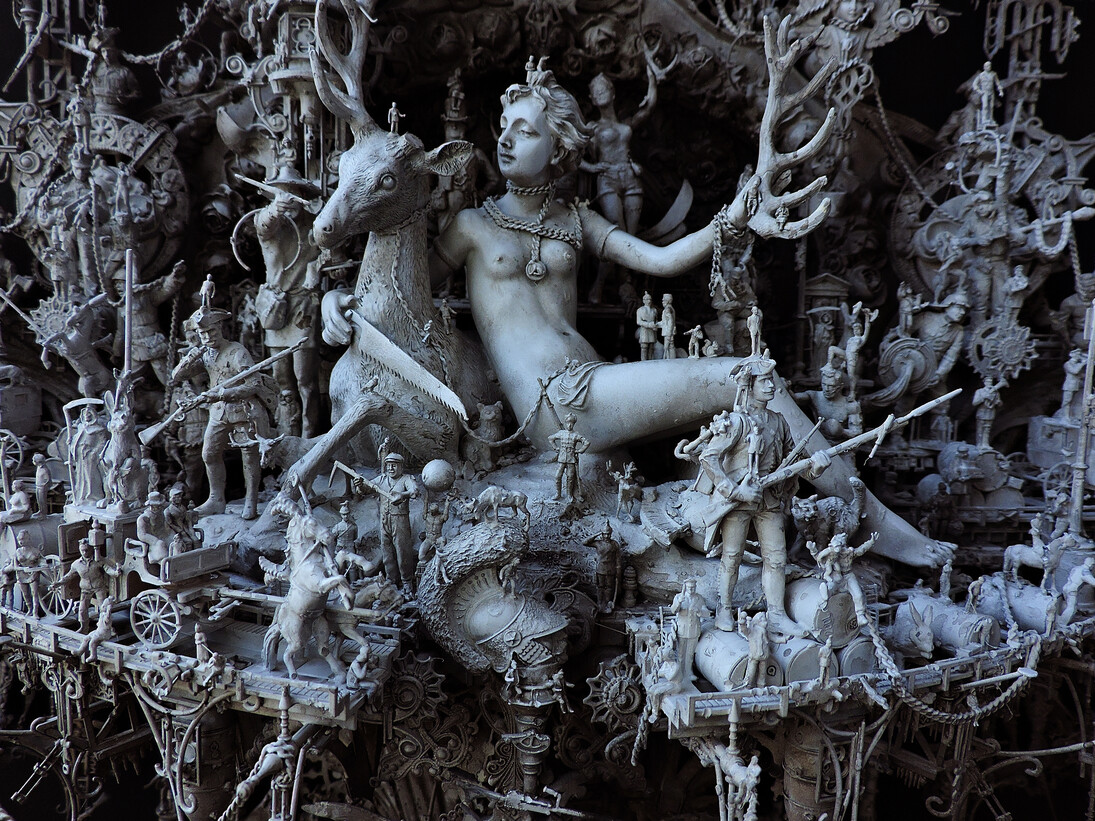 Kris Kuksi, Artemis of Stockholm (detail), 2014, mixed media assemblage, 32 x 32.5 x 10 inches