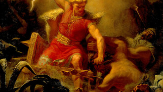 «Thor en la batalla contra los gigantes», Mårten Eskil Winge (siglo XIX)