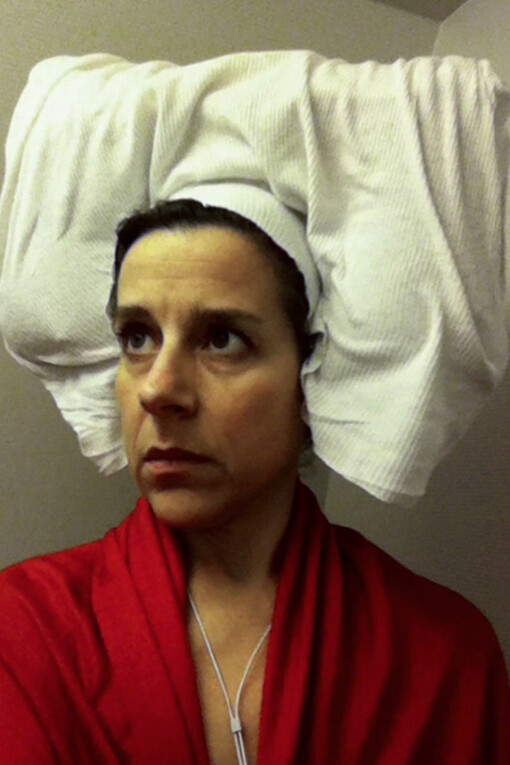 Nina Katchadourian, Lavatory Self-Portrait in Flemish Style #8, 2011 (“Seat Assignment” project, 2010-ongoing), C-Print, 13.33h x 10w in. Courtesy of the artist, Catharine Clark Gallery, and Fridman Gallery.