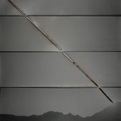 Chris McCaw, Sunburned GSP #883 (Mojave), 2015, 4 unique gelatin silver paper negatives
48x41 inches. Courtesy of the artist and Haines Gallery, San Francisco