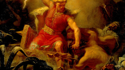 «Thor en la batalla contra los gigantes», Mårten Eskil Winge (siglo XIX)