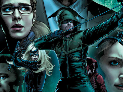 Green Arrow with various characters from the series