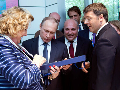 Diana Bracco con Vladimir Putin e Matteo Renzi