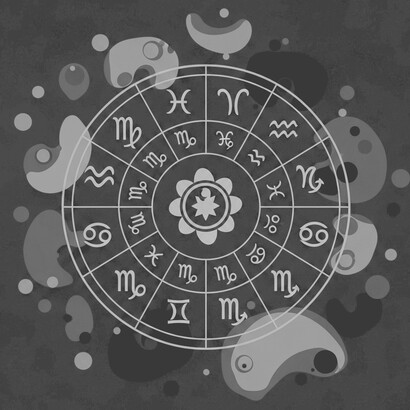 Illustrating the ancient facets of Hindu astrology, the setting is drenched in a deep bottle-green light. At the heart of the composition lies a large, complex astrological diagram, which is subtly framed by the luminous, wise presence of surrounding Hindu deities