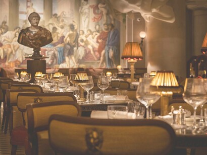 The seating arrangements at Bacchanalia, London, UK, Johnny Stephens Photography