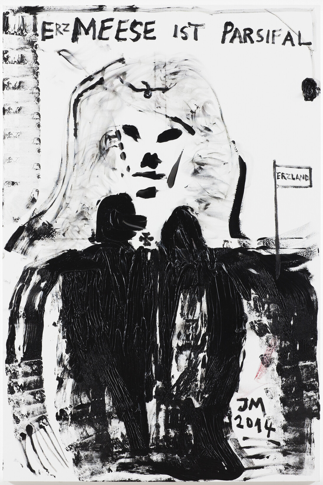 Jonathan Meese, DER FACKELZUG K.U.N.S.T. SCHWITZT ZUKUNFT IN DIE SCHNÜSS, 2014, Oil on canvas, 210,5 x 140,3 x 3,3 cm / 82 3/4 x 55 1/4 x 1 1/3 in, Courtesy Jonathan Meese; Sies + Höke, Düsseldorf, Photographer Jan Bauer  