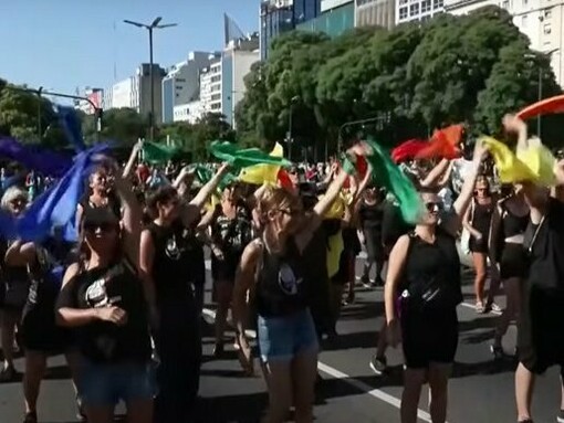 Thousands of Argentine residents at the "Anti-fascist Pride" demonstration that took place on February 1, 2025 in Buenos Aires, Argentina
