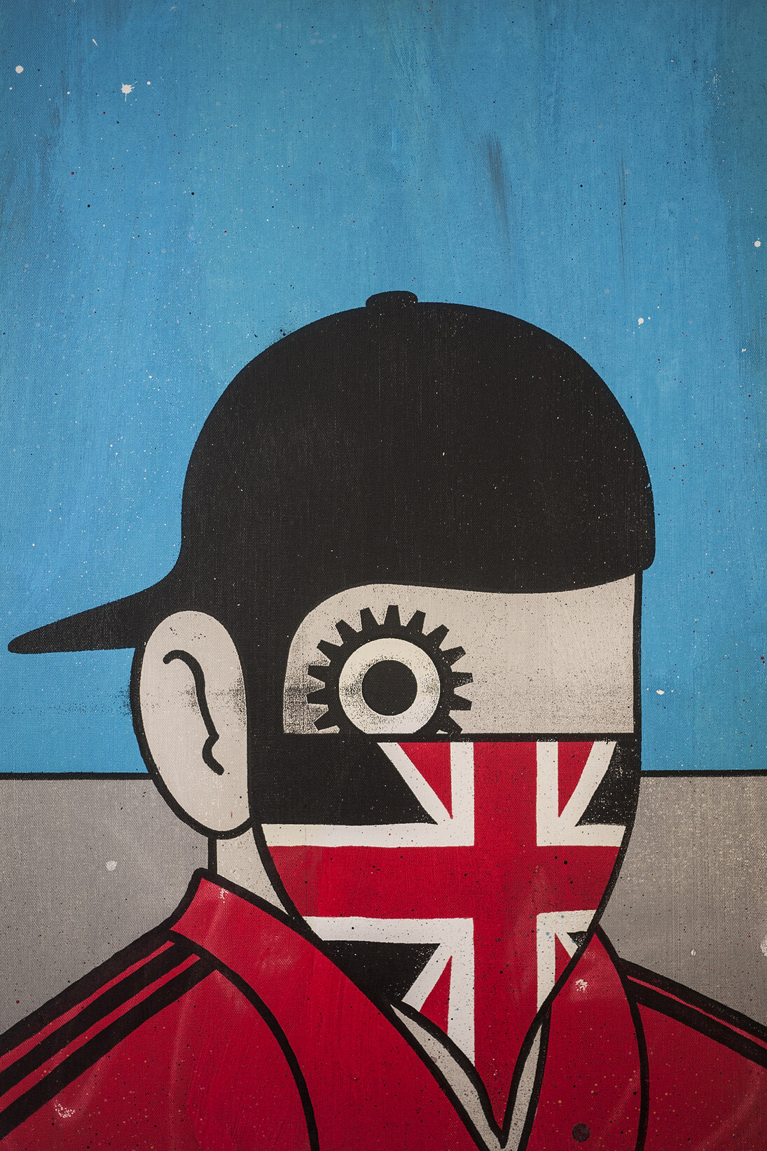 Paul Insect, Clockwork Britain, Spraypaint and screenprint on canvas, 51 x 70 cm, Image courtesy Saatchi Gallery, London