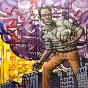 John Park, The Belly of the Whale, Mixed media on wood panel, framed, 36″ x 36″