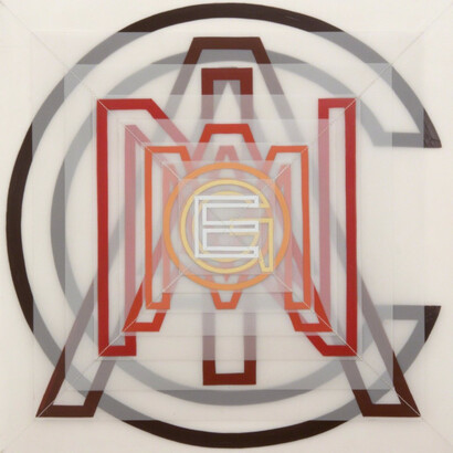 Joe Amrhein, Egomaniac, 2017, enamel on mylar, 23 1/2 x 23 1/2 inches framed. Courtesy of Brian Gross Fine Art