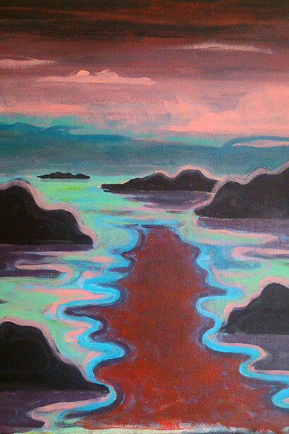 "Le lac aux cerises", 2015, acrylique sur toile
46x38 cm, courtesy of galerie Anne Barrault