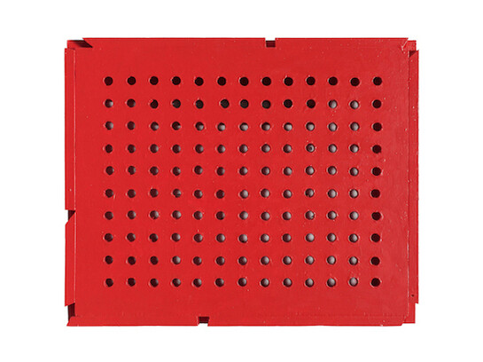 Fabian Peake, Red Stare, 2014, eggshell paint on plywood, 52 x 64 cm 
