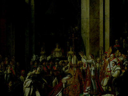 «La coronación de Napoleón»Jacques-Louis David: el 18 de Brumario del Año VIII (9 de noviembre de 1799), Napoleón dio un golpe de Estado que representó la puntilla de la Revolución francesa