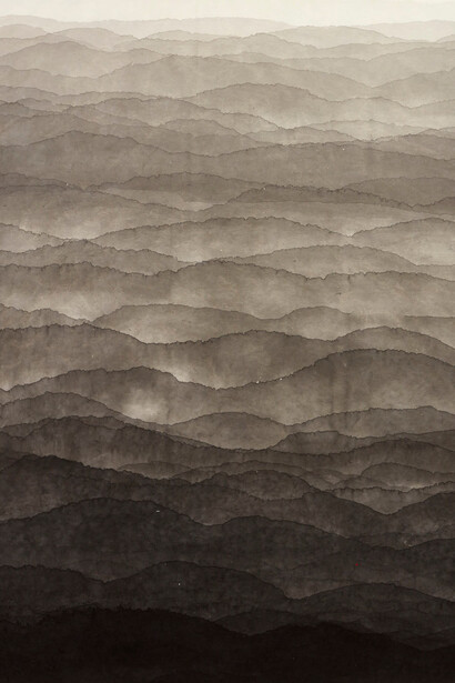 Minjung Kim, Mountain (detail), 2018. Ink on mulberry Hanji paper, 78 x 56 cm (30 3/4 x 22 in.) With frame: 70.5 x 92.5 x 4 cm (27 3/4 x 36 3/8 x 1 1/2 in.) Courtesy of Robilant + Voena Gallery 