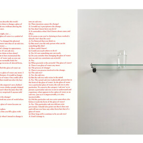 Michael Craig-Martin, An Oak Tree, 1973, Glass, water, shelf and printed text, 5 7/8 x 18 1/8 x 5 1/2 inches  (15 x 46 x 14 cm) © Michael Craig-Martin. Courtesy of the artist and Gagosian Gallery