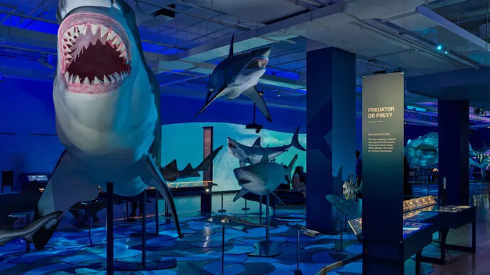 Requins, vue de l'exposition. Avec l'aimable autorisation du ROM