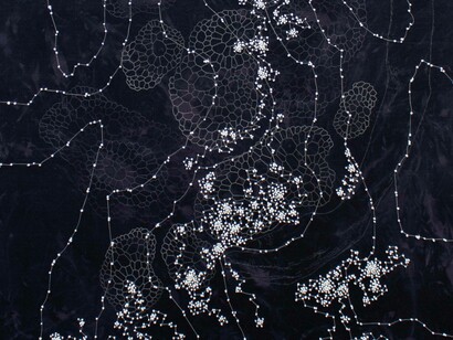 Ilaria Margutti, Figlie dell’Infinito (particolare), 2025, trittico, ricamo a mano su tela