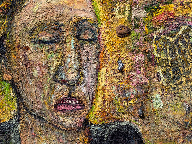 Miriam Beerman, Nothing has Changed (detail), 1999, 69in x 67in, oil on canvas