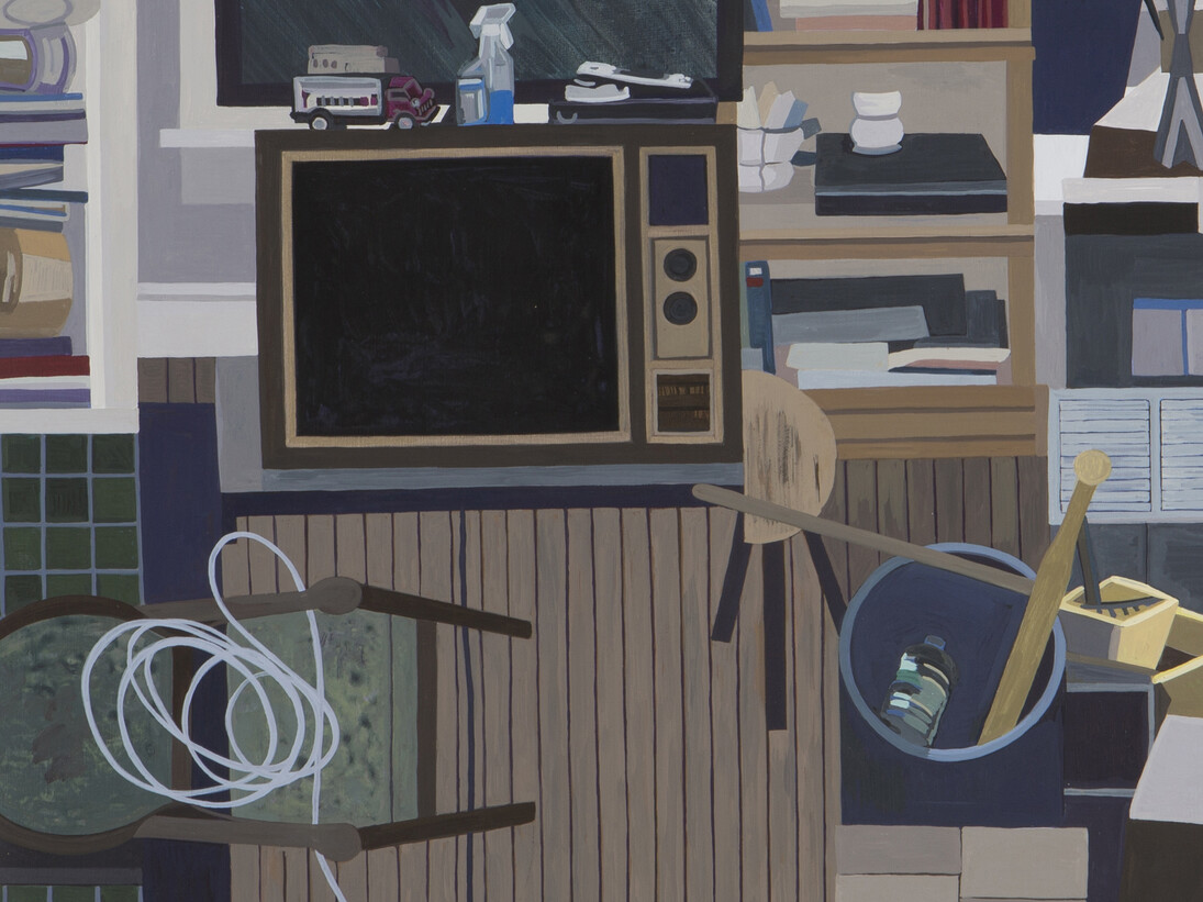 Ann Toebbe
John's Two TVs
2016
Gouache on panel - cm. 45.7x50. Detail 


