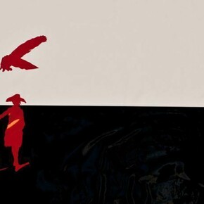 Lain York. Detail of An Audacious Young Citizen from Selections from the National Gallery, 2012. Vinyl, acrylic paint, correct tape, and graphite on panel, 24 x 16 x 4 3/4 in. Courtesy of the artist. © Lain York