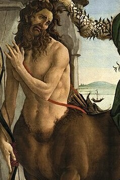 Dettaglio del centauro del quadro 'Pallade e il Centauro' di Sandro Botticelli, 1482, Galleria degli Uffizi, Firenze, Italia