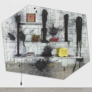 Rashid Johnson, We Wonder, 2013, Mirrored tile, black soap, wax, shea butter, plant, books, vinyl, 248.9 x 307.3 x 30.5 cm / 98 x 121 x 12 in, © Rashid Johnson, Courtesy the artist and Hauser & Wirth, Photo: Martin Parsekian