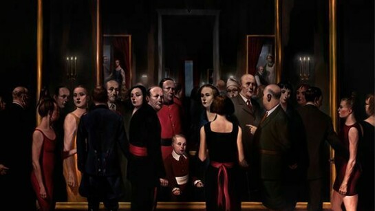 Ken Currie, The Viewing, 2013, oil on canvas, 96 x 156 inches (in two sections), Courtesy of Flowers Gallery