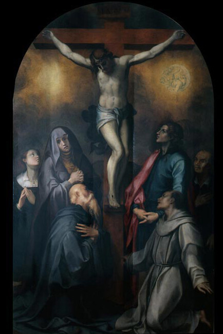 Carlo Portelli, Crocifisso con la Maddalena e San Giovanni dolenti, i Santi Antonio Abate e Francesco e i due committenti, Firenze, Museo del Cenacolo di San Salvi