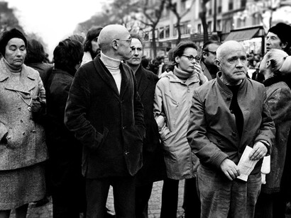 Michel Foucault y Jean Genet en una manifestación en protesta por el asesinato de Mohamed Diab por la policía en 1972. Foto: The Nation
