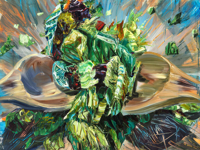 Rachel Schmifdhofer, Spoons, 2014, oil on panel, 24 x 30 inches