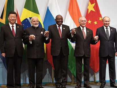 Xi Jinping, presidente de China, Narendra Modi, primer ministro indio, Cyril Ramphosa, presidente de Sudáfrica, Michel Temer, presidente de la República Federal de Brasil, y Vladimir Putin, presidente ruso