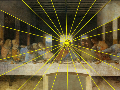 Leonardo da Vinci. Última Ceia (Ponto de fuga). 1498. Convento de Santa Maria delle Grazie