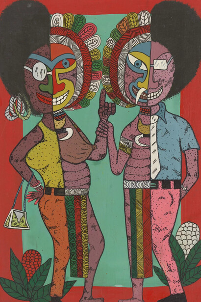 Bilong Papua New Guinea. 50 years of independence collection display, artwork in exhibition view. Courtesy of the National Gallery of Australia