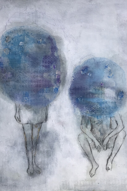 Ludmila Kazinkina, Senza titolo, 2019, olio e tecnica mista su carta, cm. 25x23 