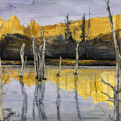 Julie Himel, All Views A Mirror, mixed media on canvas, 40 x 40 inches. Courtesy the artist and Foster/White Gallery