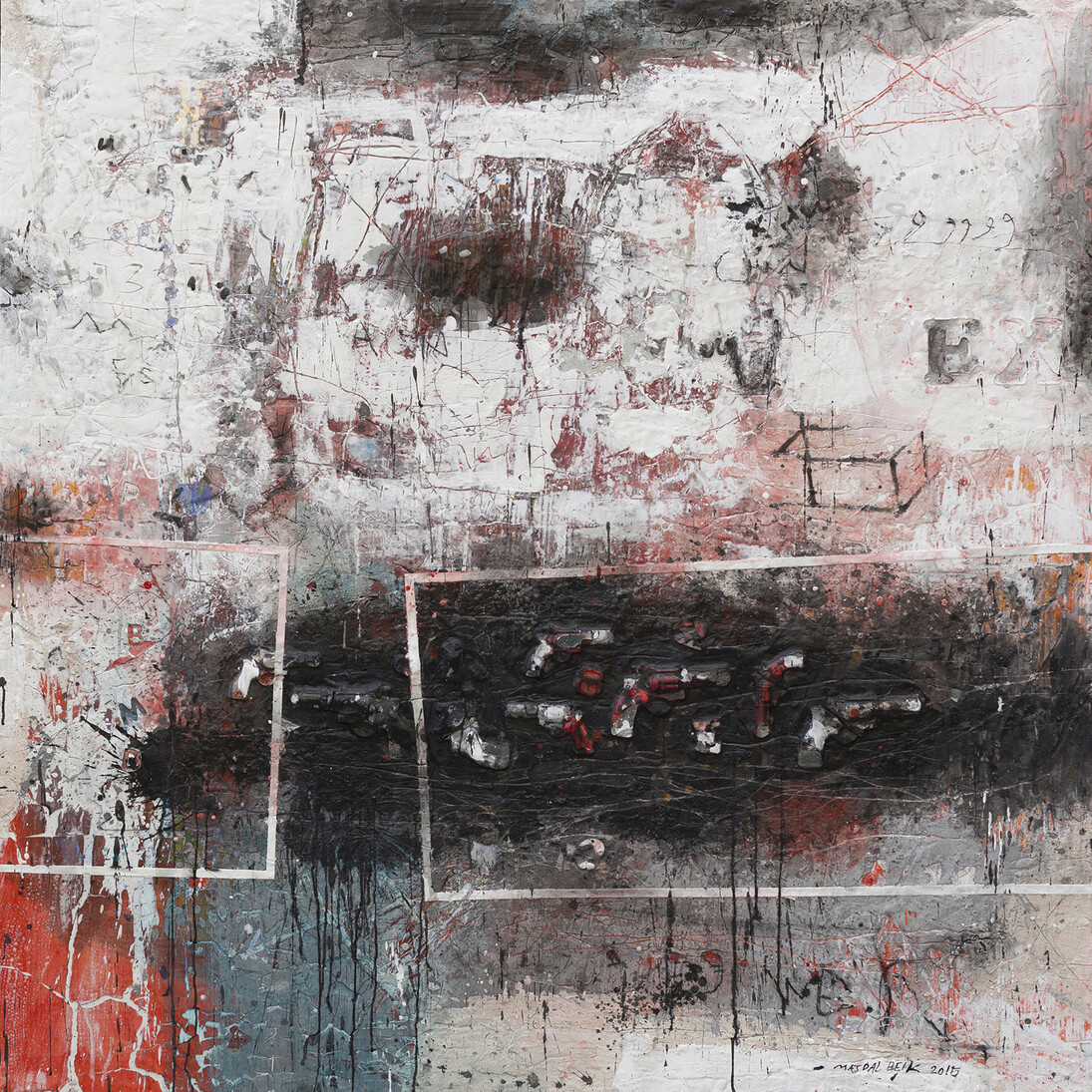 Abdul Karim Majdal Al-Beik, Wall, 2015, Mixed media on canvas,  180 x 180 cm