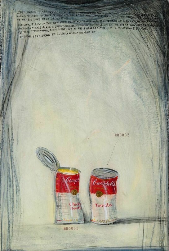 Candy Jernigan, Cambell's Soup Cans #00001-00002, c. 1987, Oil on board, Board: 30 x 20 inches (76.2 x 50.8 cm), Frame: 32 7/8 x 23 x 1 1/2 inches (83.5 x 58.4 x 3.8 cm)