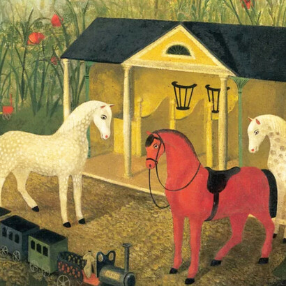 Detalle del oleo “Caballos y trenes” Tirzah Garwood 1944  
