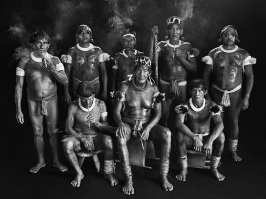 Sebastião Salgado, Group portrait of Kamayura shamans. Upper Xingu, Mato Grosso, Brazil, 2005, Gelatin silver print, 91.44 x 127 cm/36 x 50 inches © Sebastião Salgado/Amazonas Images