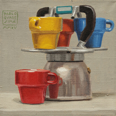 Paolo Quaresima, Caffè a colori, Olio su tela, 20 x 20 cm, 2015