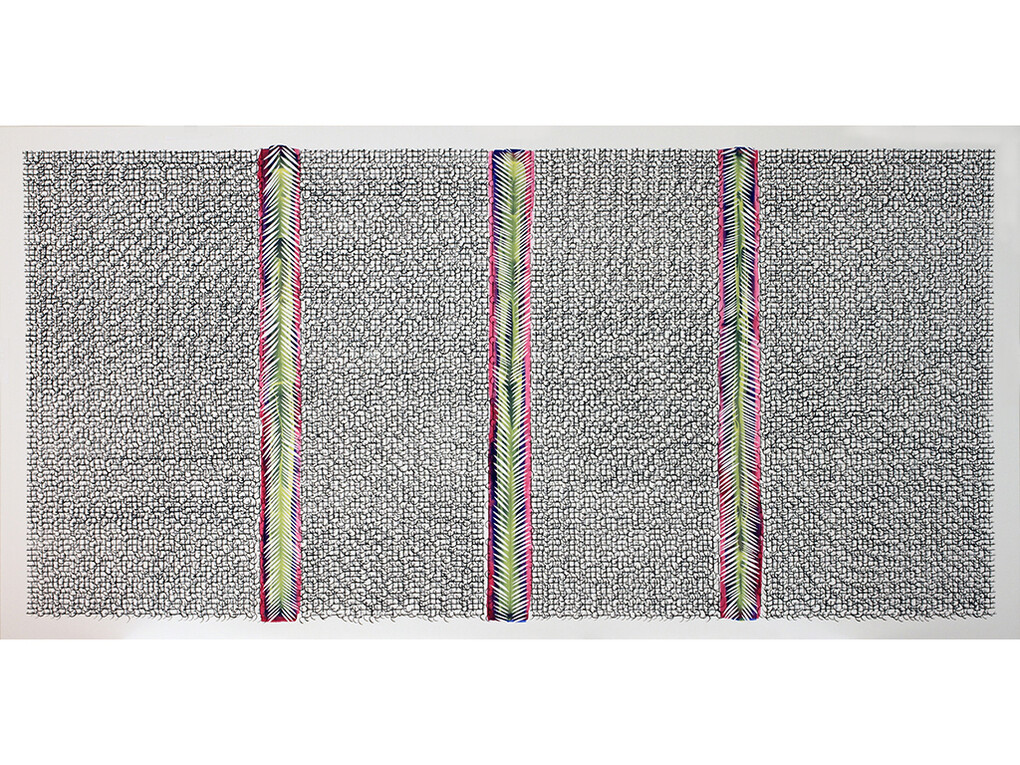 Hadieh Shafie, Grid/Cut 2, 2014, Ink, acrylic on mat board, 48 x 98 in / 121.9 x 248.9 cm
