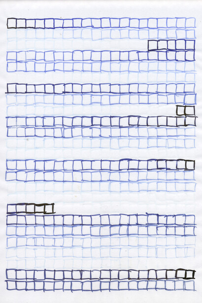 Jenny Perlin, Sequence (detail), 2007, Ink on vellum, set of 160 drawings. Each 11 7/10 x 8 1/5 inches (29.7 x 21 cm). Courtesy the artist and Simon Preston, New York.