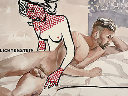 Roy Lichtenstein (#1694), 2019, Watercolor and ink on paper, 15 x 22 inches; Courtesy of ClampArt, New York City © Jack Balas