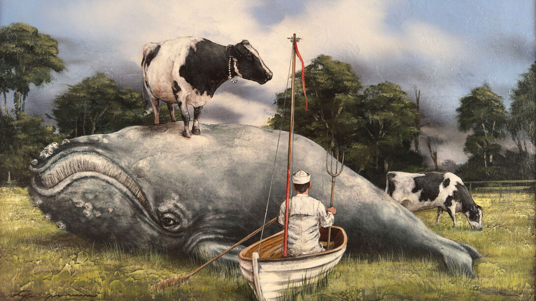 Tyson Grumm, The unmoored meadow where the whales rest and the cattle roam. Courtesy of Patricia Rovzar Gallery 