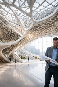 A parametric architectural space where complex geometry shapes both form and experience