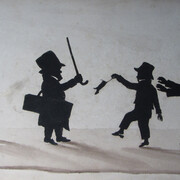 Augustin Edouart (1789-1861), Boys Teasing a Dwarf, Paper cut-out on paper, with ink wash, 22 x 38 cm © The Holburne Museum