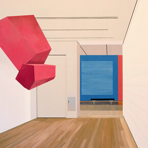 Sarah McKenzie 
Suspension (Yale University Art Gallery with Sol Lewitt and Joel Shapiro, 2018) 2019 
oil and acrylic on canvas 
48 x 72 in. (121.92 x 182.88 cm) 