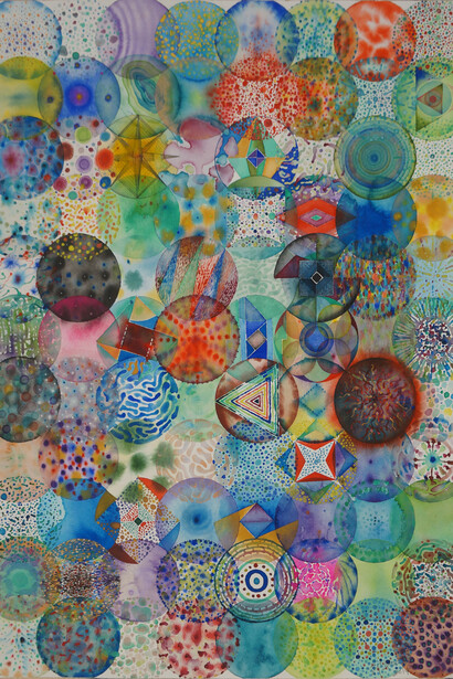 Wu Jian'an, 88 Color Balls (3), 2014, Watercolor on paper, 27 x 19 3/4 in (69 x 50 cm). Courtesy of the artist and Chambers Fine Art