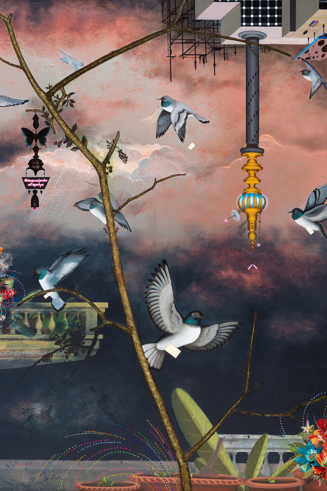 Jagannath Panda, Soft Envoys (detail), 2012, Acrylic, fabric and glue on canvas, 168 x 228 cm © Halcyon Gallery
